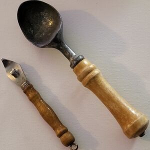 Vintage Wooden Handle Ice Cream Scoop and Bottle Opener